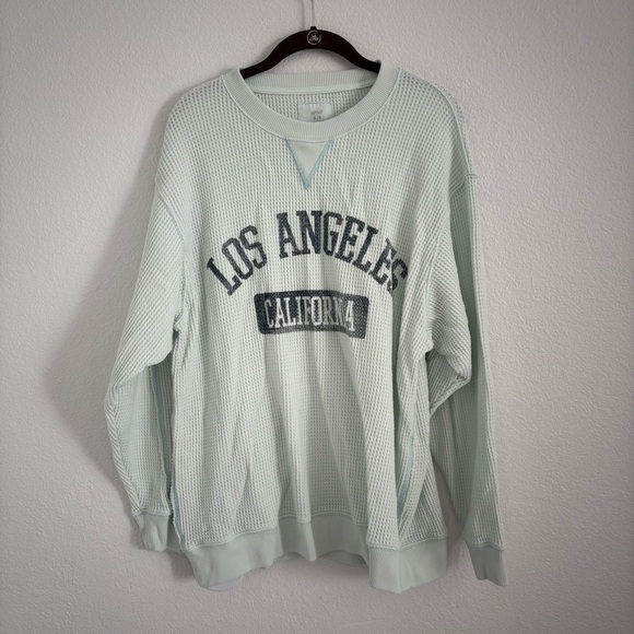 aerie Sweaters - Aerie Women's Size Medium Blue Los Angeles Waffle Knit Pullover Sweater